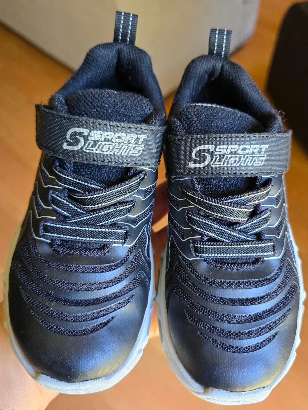 Sz 10 Toddler Kids S SPORT BY SKECHERS JARROD LIGHT-UP Black Bungee Lace/Adj Str